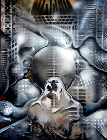 Painting titled "Bug" by Guillaume Vincent, Original Artwork, Spray paint Mounted on Wood Stretcher frame