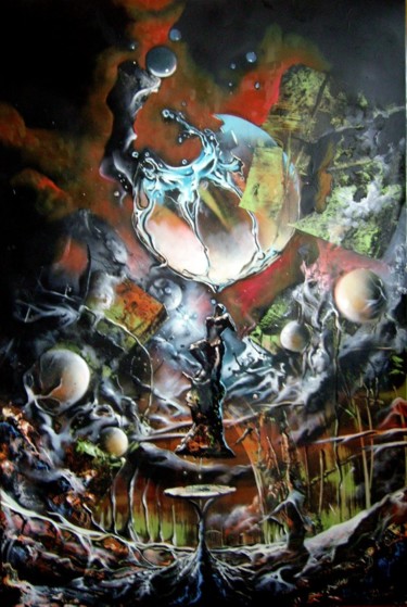Painting titled "Stalagmite" by Guillaume Vincent, Original Artwork, Oil Mounted on Cardboard