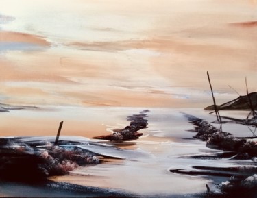 Painting titled "Camargue" by Guillaume Vincent, Original Artwork, Oil Mounted on Wood Stretcher frame