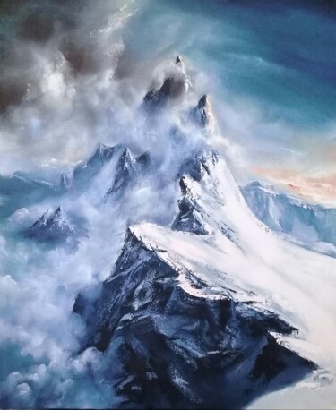 Painting titled "Dolomites winter" by Guillaume Vincent, Original Artwork, Oil Mounted on Wood Stretcher frame