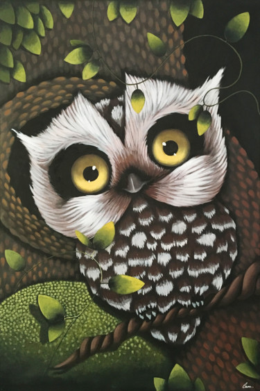 Peinture intitulée "hibou.jpg" par Camille Guilbaud, Œuvre d'art originale, Acrylique