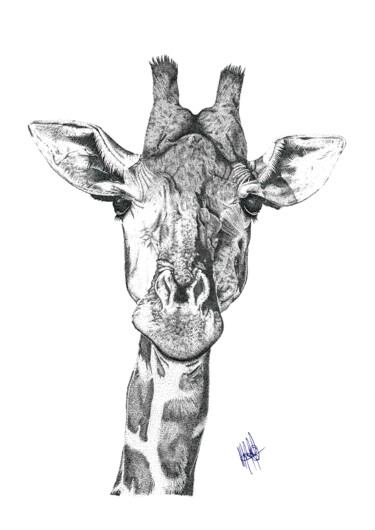 Disegno intitolato "Girafa Minimalista" da Guilherme Almeida, Opera d'arte originale, Inchiostro