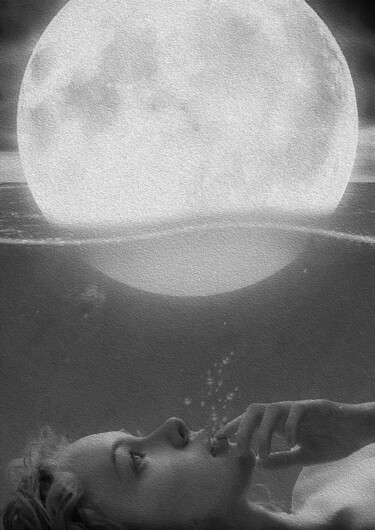 Digitale Kunst getiteld "Girl and the Moon" door Guillaume Bellebault, Origineel Kunstwerk, Foto Montage
