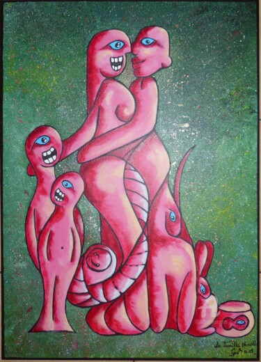 Painting titled "" La famille Nenœil…" by Guillaume Bodin (Gui²), Original Artwork, Acrylic Mounted on Wood Stretcher frame