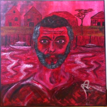 Painting titled ""Moi rouge, sur por…" by Guillaume Bodin (Gui²), Original Artwork, Acrylic Mounted on Wood Stretcher frame