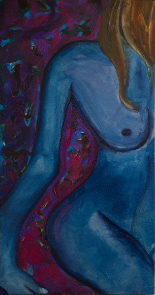 Painting titled "Femme bleue" by Guillaume Canva (.cG.), Original Artwork, Oil