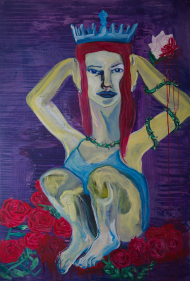 Painting titled "Alice couronnée" by Guillaume Canva (.cG.), Original Artwork, Acrylic Mounted on Wood Stretcher frame
