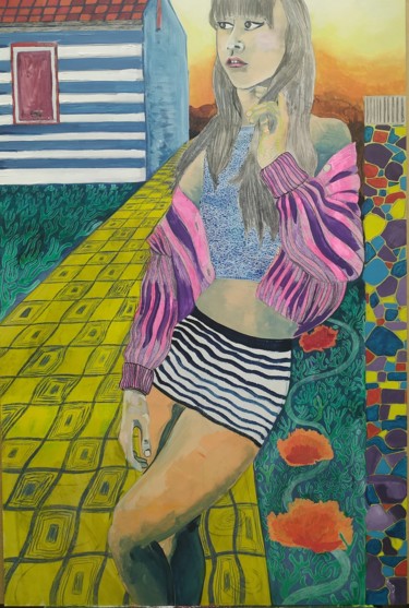 Картина под названием "La jeune rêveuse" - Guillaume Canva (.cG.), Подлинное произведение искусства, Акрил Установлен на Дер…