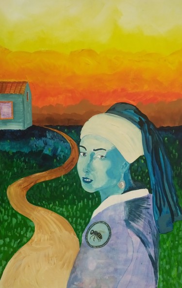 Pintura titulada "La jeune fille à la…" por Guillaume Canva (.cG.), Obra de arte original, Acrílico Montado en Bastidor de c…