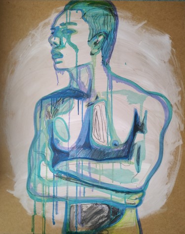 Painting titled "Un homme" by Guillaume Canva (.cG.), Original Artwork, Watercolor Mounted on Wood Stretcher frame