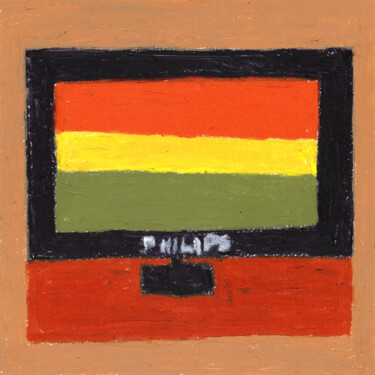 Drawing titled "Télévision" by Guillaume Chocu (YAUME-C), Original Artwork, Pastel Mounted on Wood Panel