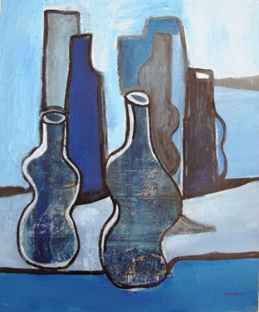 Pintura titulada "Paysage de vases bl…" por Guillaume Defins, Obra de arte original, Acrílico Montado en Bastidor de camilla…