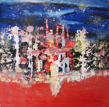 Painting titled "Nuit étoilée" by Guillaume Defins, Original Artwork, Acrylic Mounted on Wood Stretcher frame