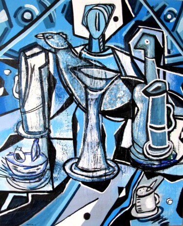 Painting titled "Femme bleue # 2" by Guillaume Defins, Original Artwork, Acrylic Mounted on Wood Stretcher frame