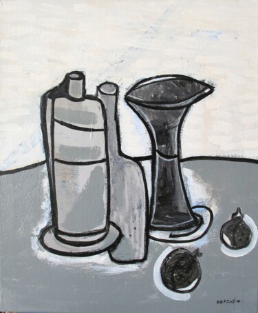 Peinture intitulée "bouteille grise # 1" par Guillaume Defins, Œuvre d'art originale, Acrylique Monté sur Châssis en bois