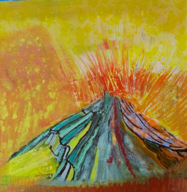 Painting titled "Volcan en éruption" by Guillaume Defins, Original Artwork, Acrylic Mounted on Wood Stretcher frame