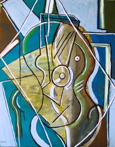 Schilderij getiteld "Cubisme Guitare # 2" door Guillaume Defins, Origineel Kunstwerk, Acryl