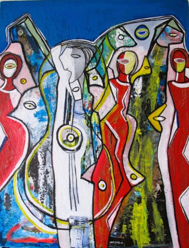 Pintura titulada "Discussion par les…" por Guillaume Defins, Obra de arte original, Acrílico Montado en Bastidor de camilla…
