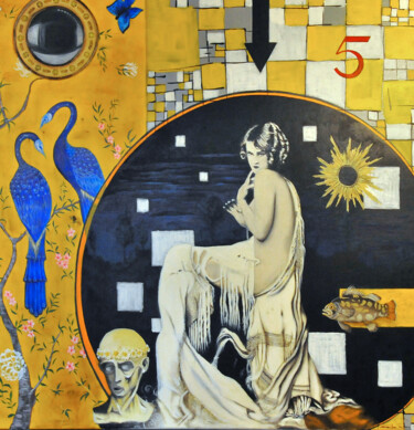 Painting titled "Nu lunaire" by Guillaume Fréchon, Original Artwork, Oil Mounted on Wood Stretcher frame