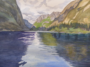 Peinture intitulée "Fjord" par Guillaume Girot, Œuvre d'art originale, Aquarelle