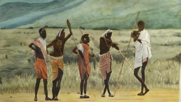 Peinture intitulée "Masaïs" par Guillaume Girot, Œuvre d'art originale, Aquarelle