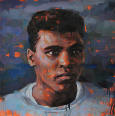 Schilderij getiteld "Muhammad Ali" door Guillaume Henrich, Origineel Kunstwerk, Olie