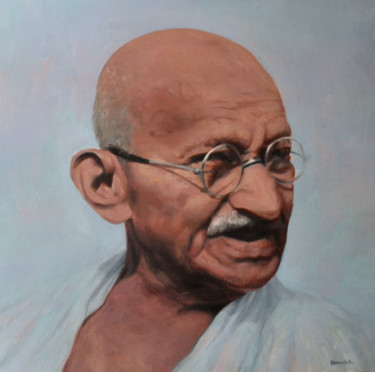 Painting titled "Mahatma Gandhi" by Guillaume Henrich, Original Artwork, Oil
