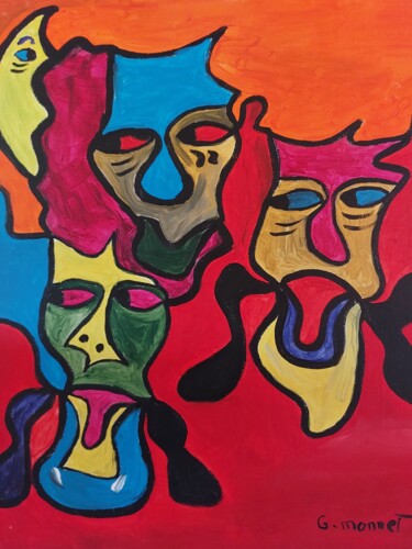 Painting titled "3 Visages" by Guillaume Monnet, Original Artwork, Acrylic