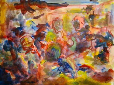Peinture intitulée "Réunion au café" par Guillaume Pelican, Œuvre d'art originale, Acrylique