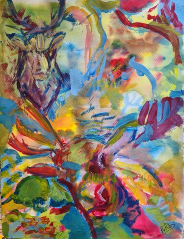 Peinture intitulée "Cerf" par Guillaume Pelican, Œuvre d'art originale, Acrylique