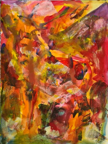 Peinture intitulée "Cerf et forêt" par Guillaume Pelican, Œuvre d'art originale, Acrylique