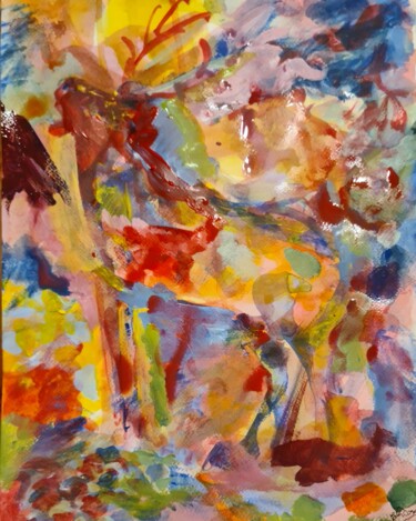 Peinture intitulée "Cerf et ciel" par Guillaume Pelican, Œuvre d'art originale, Acrylique