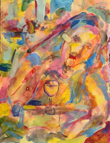 Peinture intitulée "Femme au café" par Guillaume Pelican, Œuvre d'art originale, Acrylique