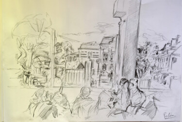 Drawing titled "terrasse de café" by Guillaume Pelican, Original Artwork