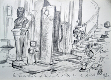 Tekening getiteld "la Mairie d'Evreux…" door Guillaume Pelican, Origineel Kunstwerk