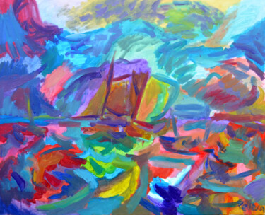 Картина под названием "bateau dans la temp…" - Guillaume Pelican, Подлинное произведение искусства, Масло