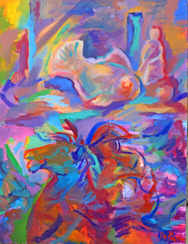 Peinture intitulée "le cheval de batail…" par Guillaume Pelican, Œuvre d'art originale, Huile