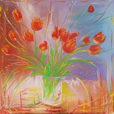 Peinture intitulée "Tulipes" par Guillaume Van Ruymbeke, Œuvre d'art originale, Huile