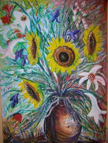 Painting titled "grand bouquet" by Guillaume Van Ruymbeke, Original Artwork, Oil