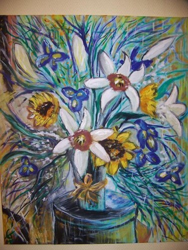 Peinture intitulée "bouquet bleu" par Guillaume Van Ruymbeke, Œuvre d'art originale, Huile