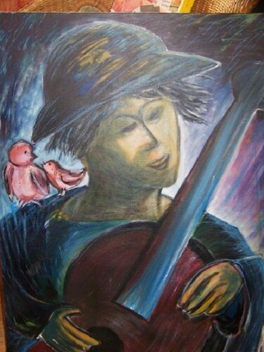 Painting titled "musicien aux oiseaux" by Guillaume Van Ruymbeke, Original Artwork, Other