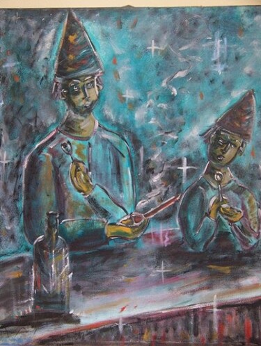 Painting titled "fumeurs" by Guillaume Van Ruymbeke, Original Artwork