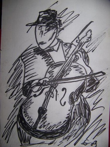 Dessin intitulée "violoncelliste" par Guillaume Van Ruymbeke, Œuvre d'art originale