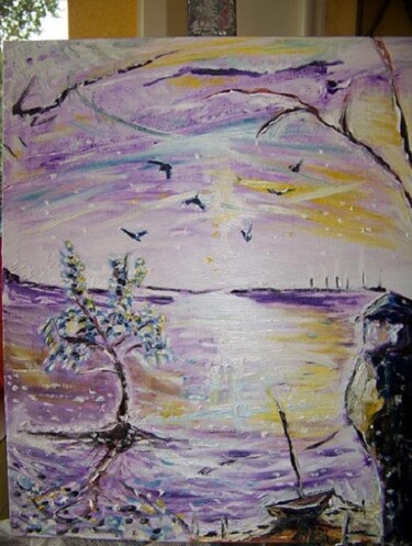 Painting titled "Le lac violet" by Guillaume Van Ruymbeke, Original Artwork