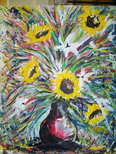 Painting titled "Bouquet rose" by Guillaume Van Ruymbeke, Original Artwork