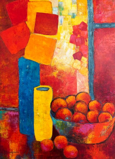Painting titled "La coupe de fruits" by Guillaume Villaros (GVillaros), Original Artwork, Acrylic Mounted on Wood Stretcher…