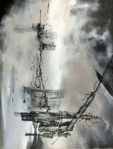 Painting titled "Usine" by Guillaume Vincent, Original Artwork, Acrylic Mounted on Wood Stretcher frame