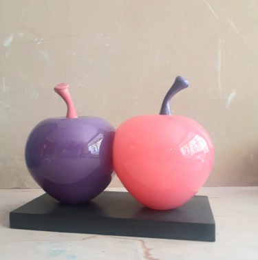 Sculpture intitulée "Deux Pommes" par Guillaume Werle, Œuvre d'art originale, Verre