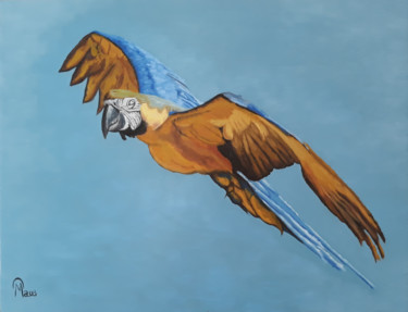 Pintura titulada "Perroquet libre" por Guillaume Caron-Maus, Obra de arte original, Oleo