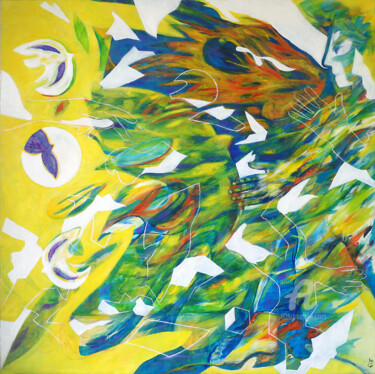 Schilderij getiteld "L'oiseau jaune" door Guillaume Rist, Origineel Kunstwerk, Acryl